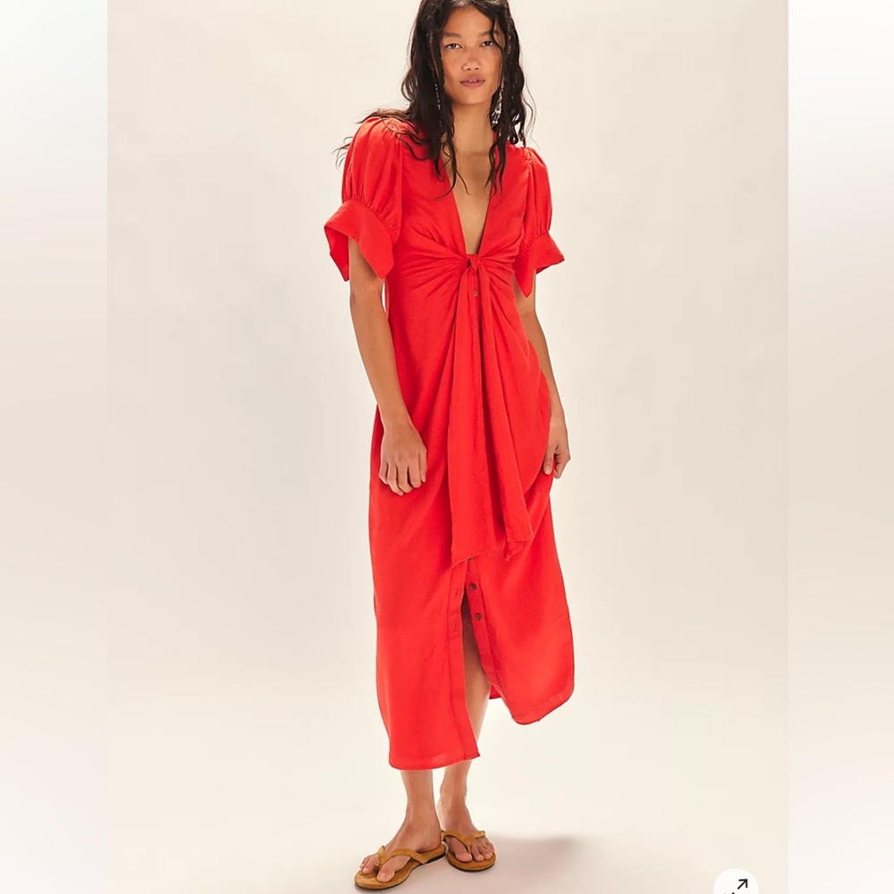 FREE PEOPLE Revolve Reformation Womens Vintage Linen Summer Midi Dress Medium M